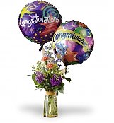 Two Mylar Balloons with Bouquet